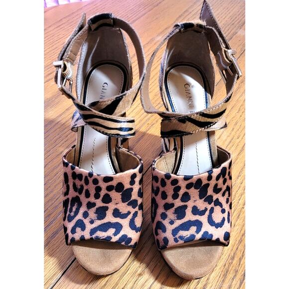 Gianni Bini Jaymez Animal Print Ankle Strap Platform Heels 5.5 M Mob Wife Bold - Picture 3 of 11